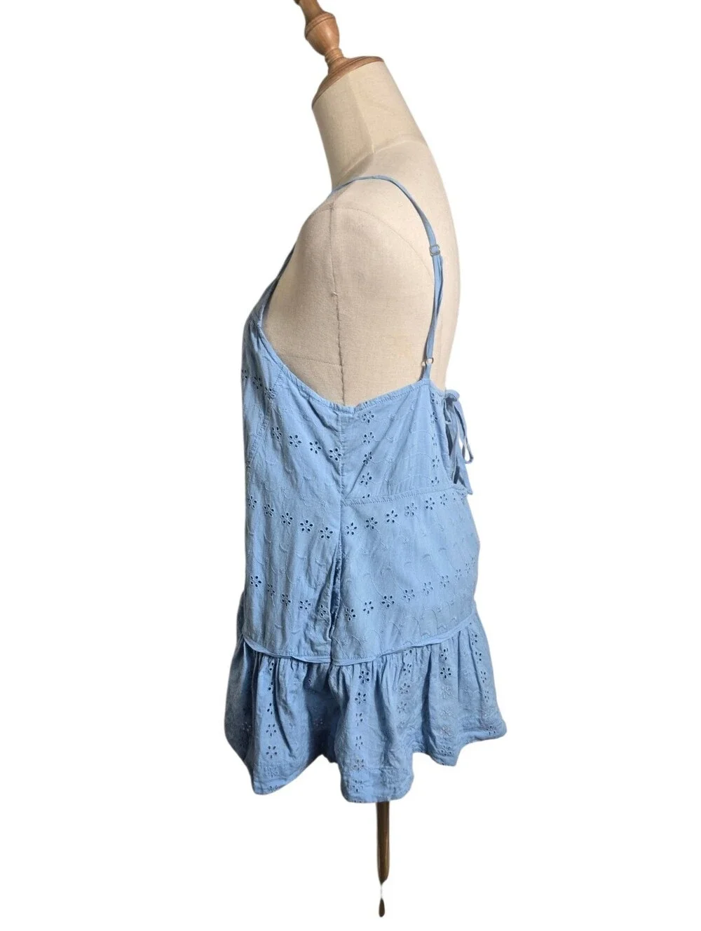 Free People All Caught Up Tunic Baby Blue Eyelet Open Back Long Top